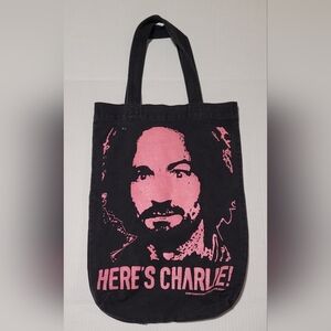 Charles Manson ~ Heres Charlie Y2k 2009 Black Tote Bag EUC